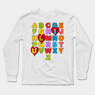 ABC Alphabet I Love You English Teacher Valentines Day Gift Long Sleeve T-Shirt